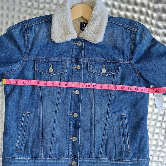 GAP Women Sherpa Lined Blue Denim Jacket Button Size XL - Picture 9 of 11